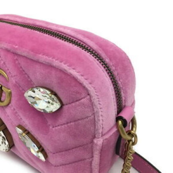 Gucci Velvet Shoulder Bag Beads Pink - Picture 7 of 8